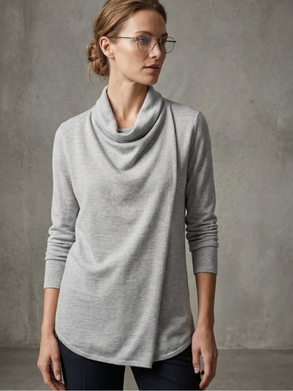 Design Lab Lord & Taylor Light Gray Cowl Neck Sweater Merino Wool